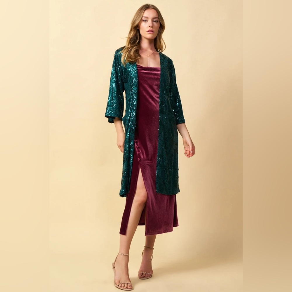SKIES ARE BLUE ANTHROPOLOGIE Dress Womens Small Mauve Velvet High Slit Maxi NWT